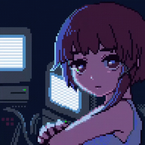 lain gif! looking pensive