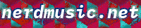 flashing pyramids behind the text 'nerdmusic.net' in puffy lowercase italic sans.
